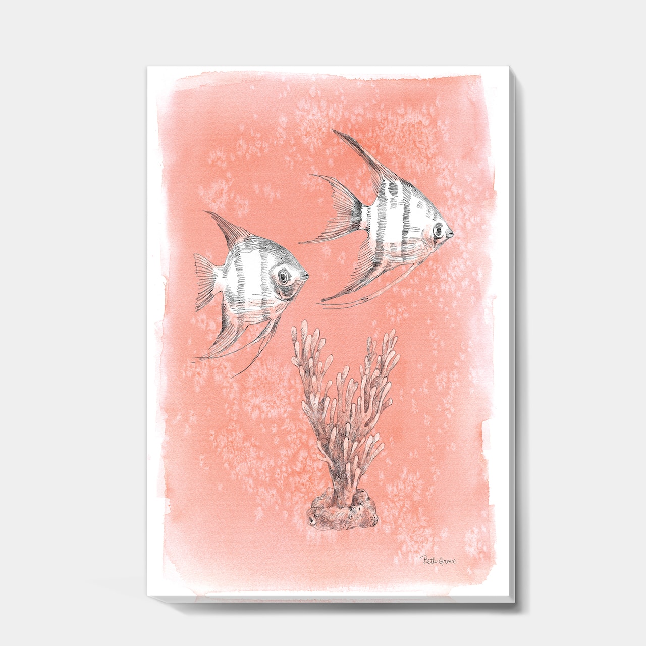 Designart - Coastal Sea Life III fish sketches - Nautical & Coastal Premium Canvas Wall Art